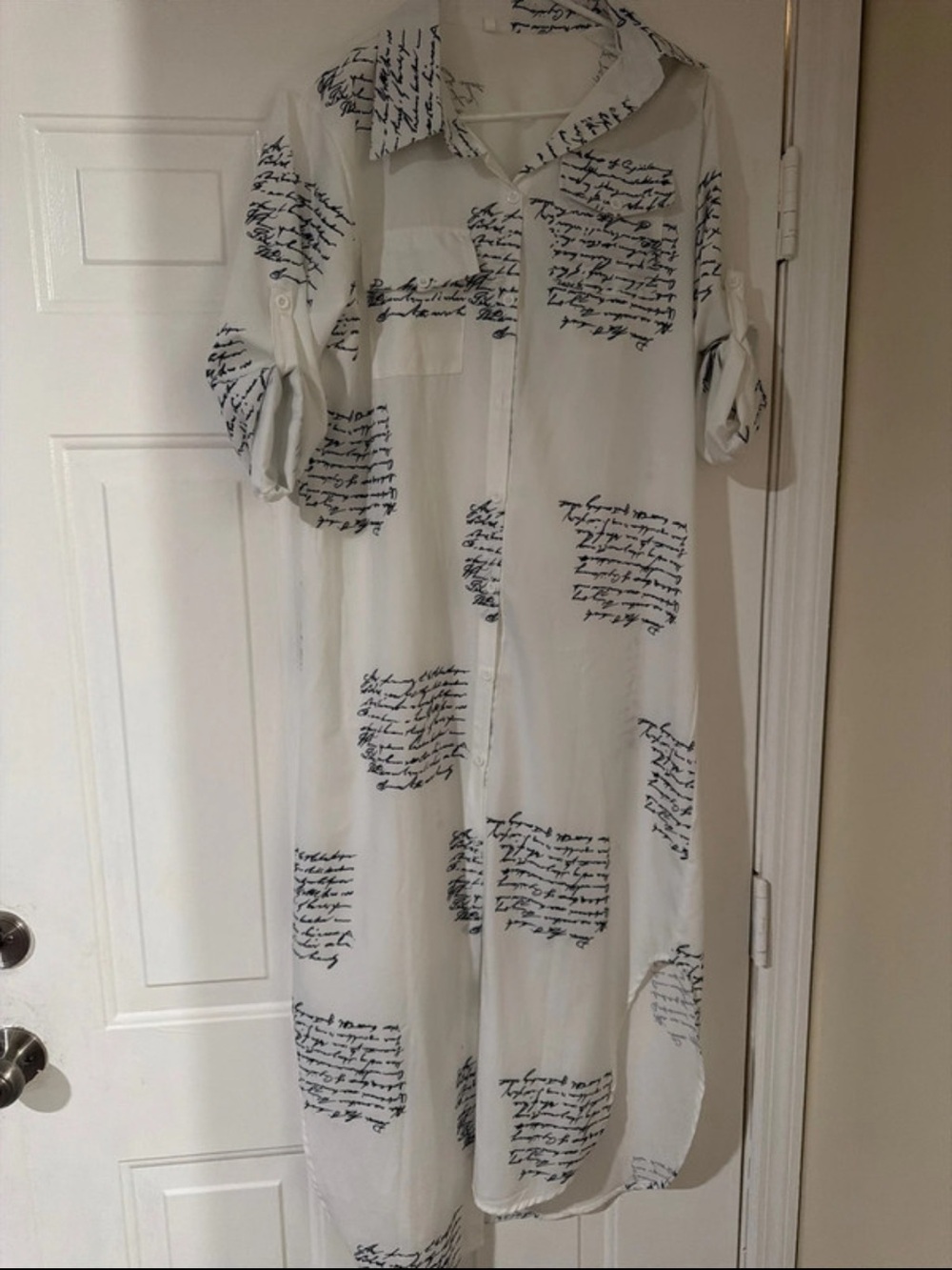 Women's White Script Print Shirt Dress